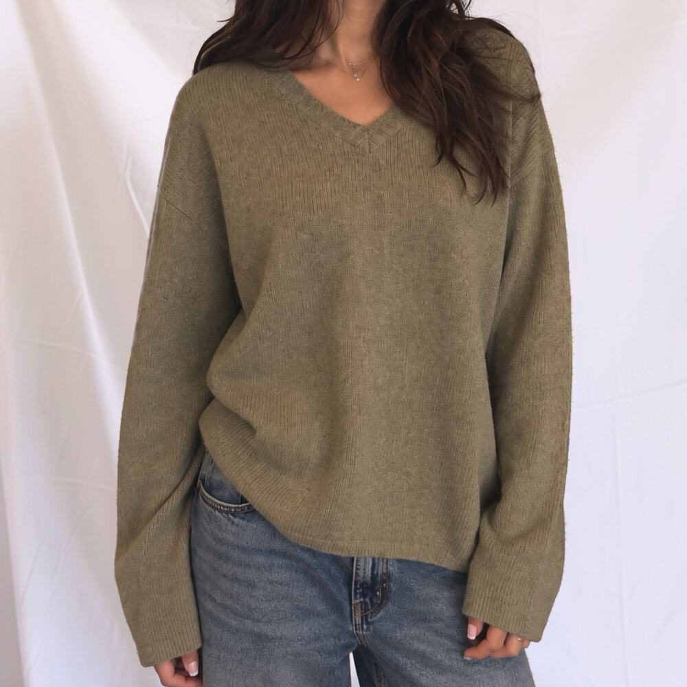 Y2K Xhilaration Green Lambswool Blend V Neck Sweater XL